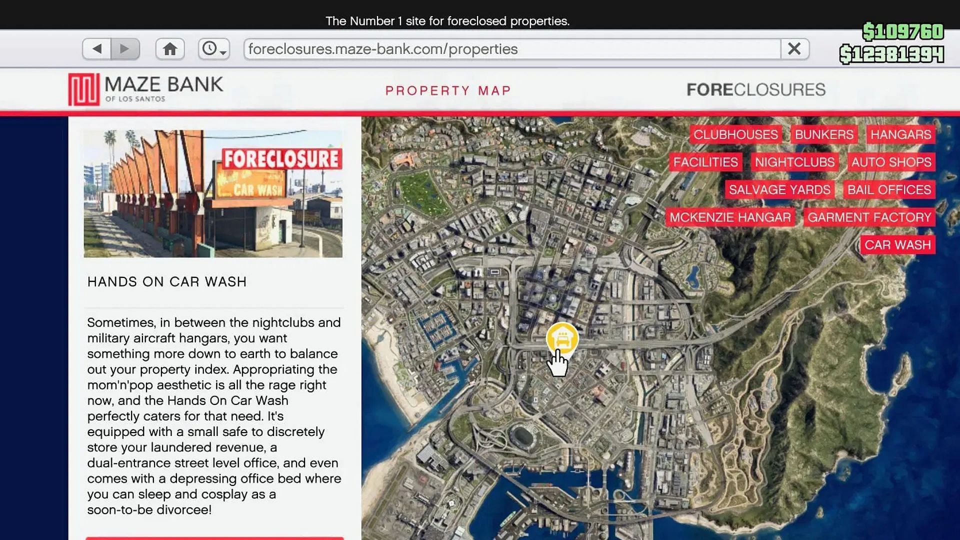 This is where you can acquire the car wash business in GTA 5 Online (Image via Rockstar Games)