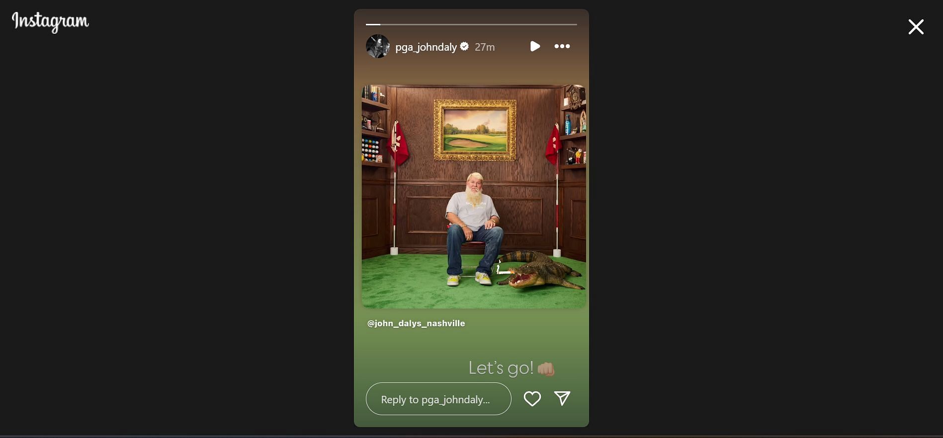 Still taken from John Daly&#039;s Instagram story showing excitement for Happy Gilmore 2 (Image Credit: @pga_johndaly)