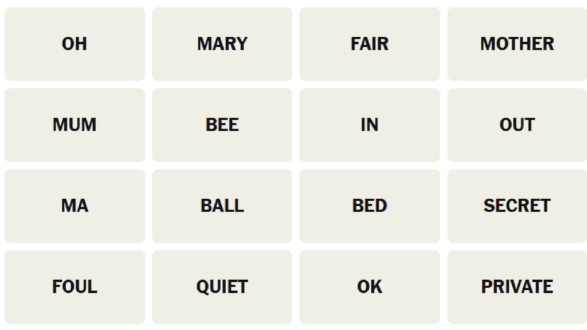 All words for the NYT Connections puzzle today (Image via The New York Times)