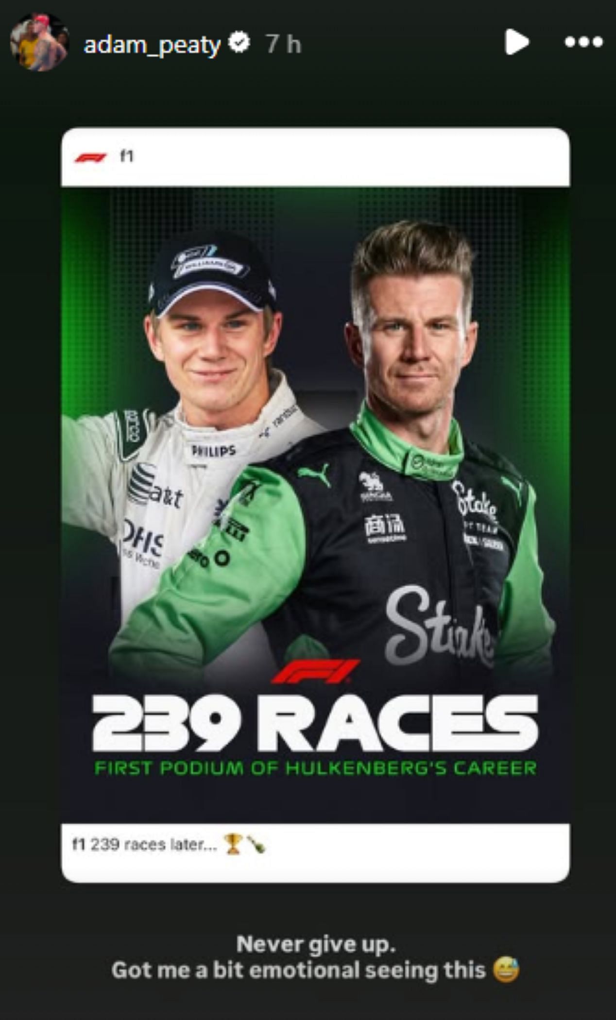 Screengrab of Adam Peaty&#039;s Instagram story about Nico Hulkenberg [Image Source : Adam Peaty&#039;s Instagram]