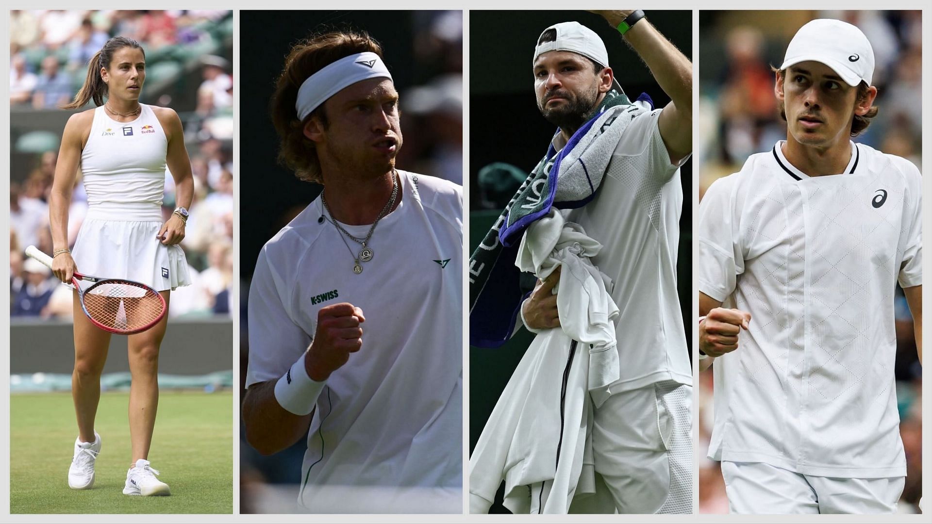 Emma Navarro, Grigor Dimitrov, Andrey Rublev and Alex de Minaur all lost in the fourth round of Wimbledon 2025. (Photos: Getty)