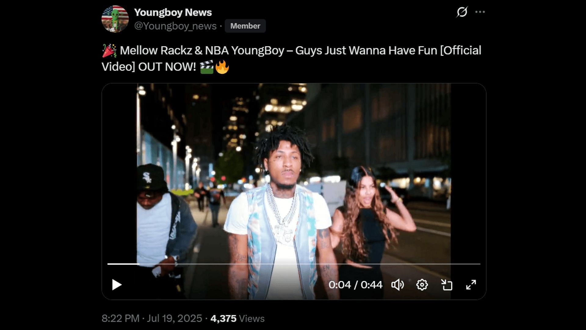 Mellow Rackz collaborated with NBA YoungBoy on &#039;Guys Just Wanna Have Fun.&#039; (Image via X)