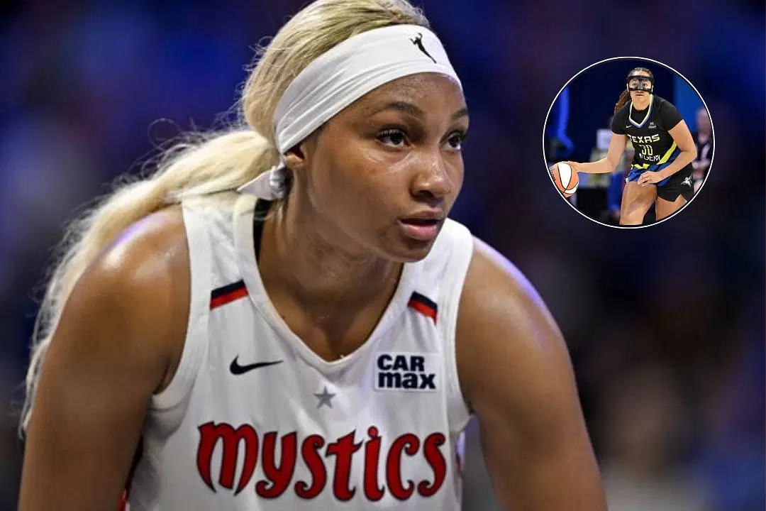 Kiki Iriafen of the Washington Mystics watches intently during a WNBA game, Former Dallas Wings star Haley Jones dribbles the ball up the court during a game
