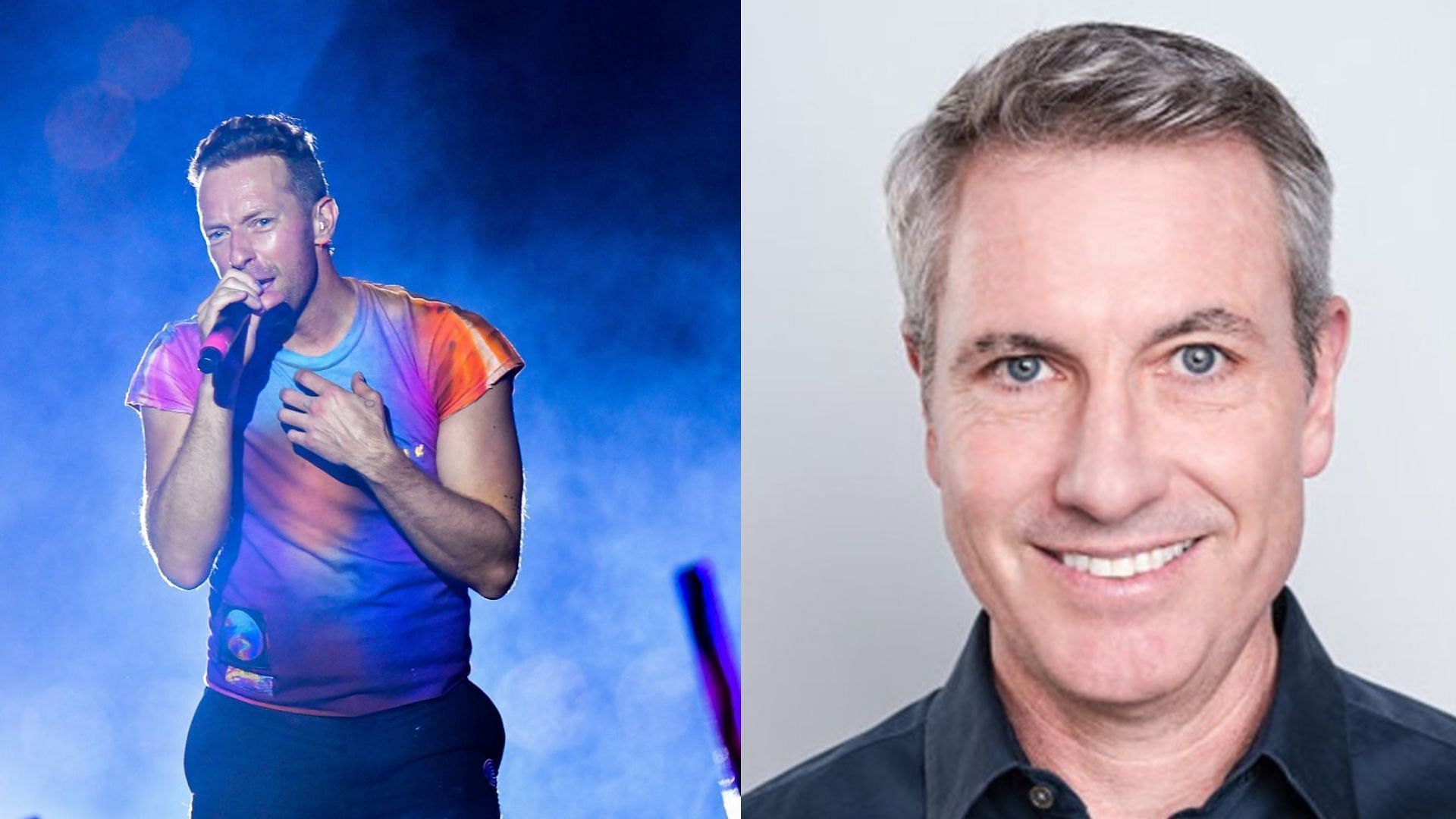 Chris Martin of Coldplay and Andy Byron (Images via Getty and X/@PopBase)