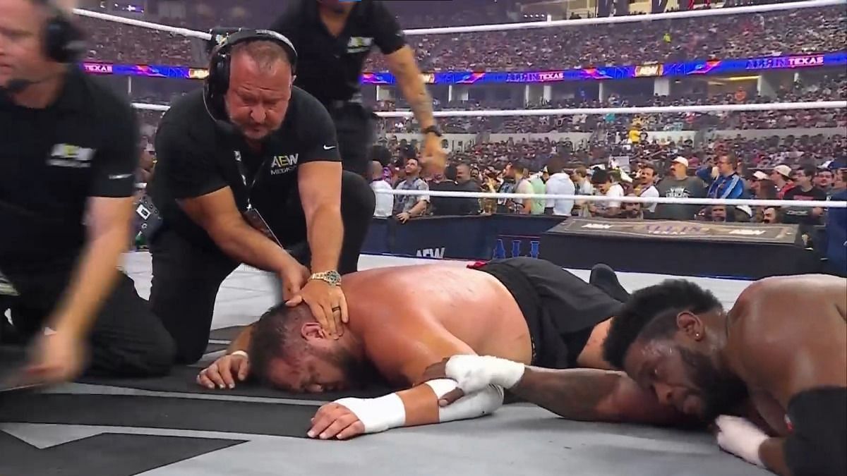 Samoa Joe was attacked by Death Riders at AEW All In 2025 (Image via AEW