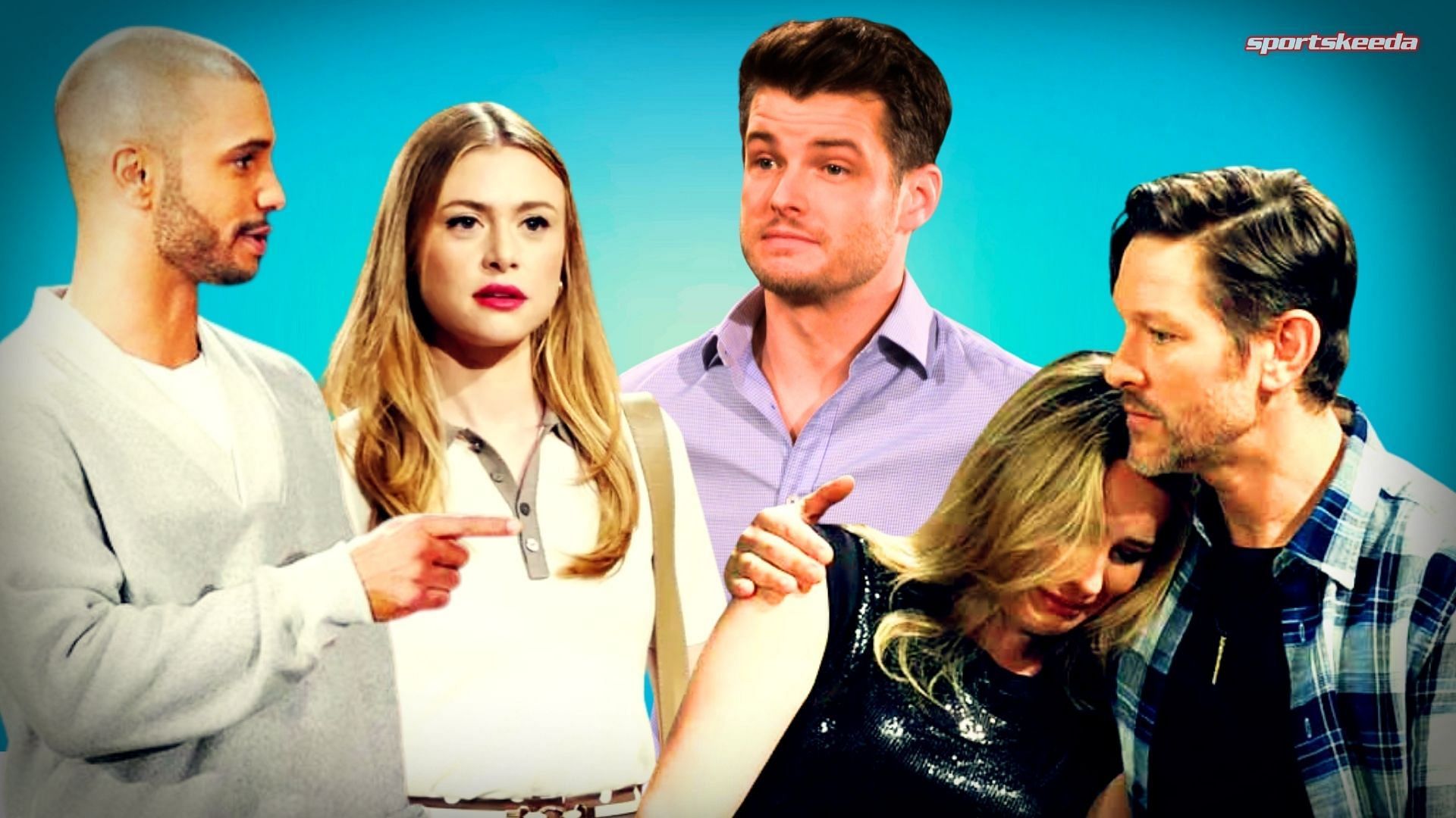 From left, Holden, Claire, Kyle, Daniel and Tessa on The Young and the Restless (Custom edit by Sportskeeda, Original images via CBS Network)