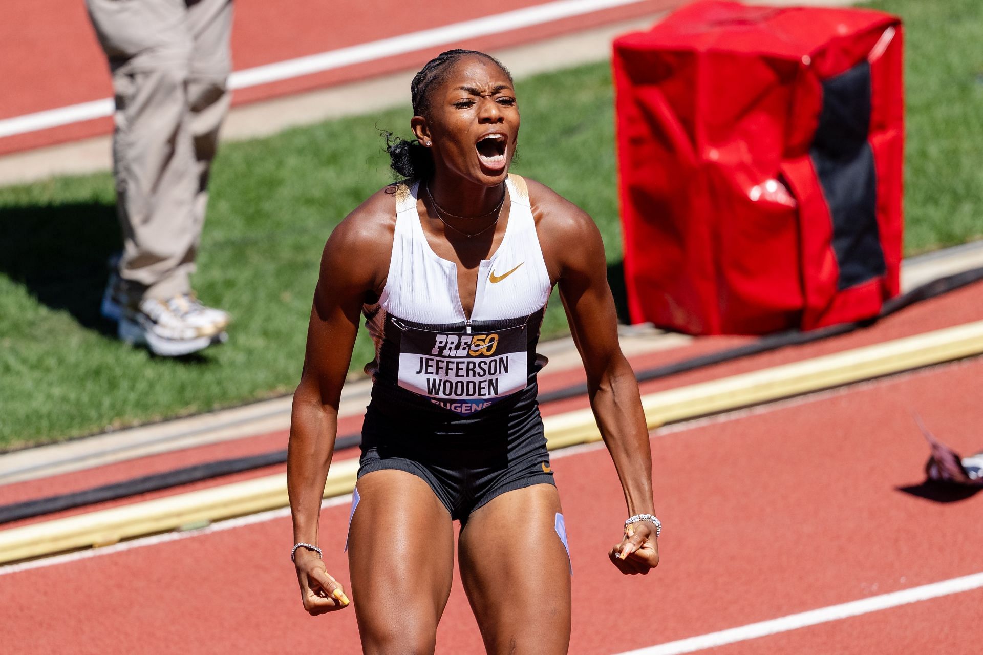 Melissa Jefferson after winning the Prefontaine Classic 100m event [Image Source: Getty]