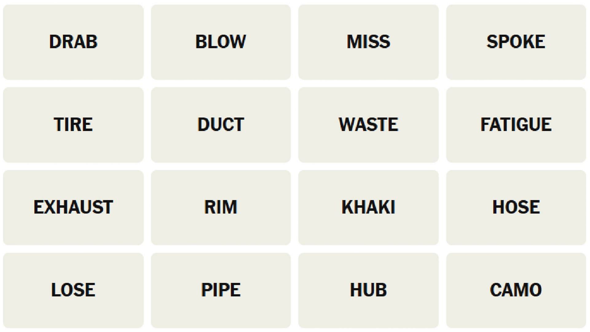 All words for today&#039;s New York Times Connections puzzle (Image via The New York Times)