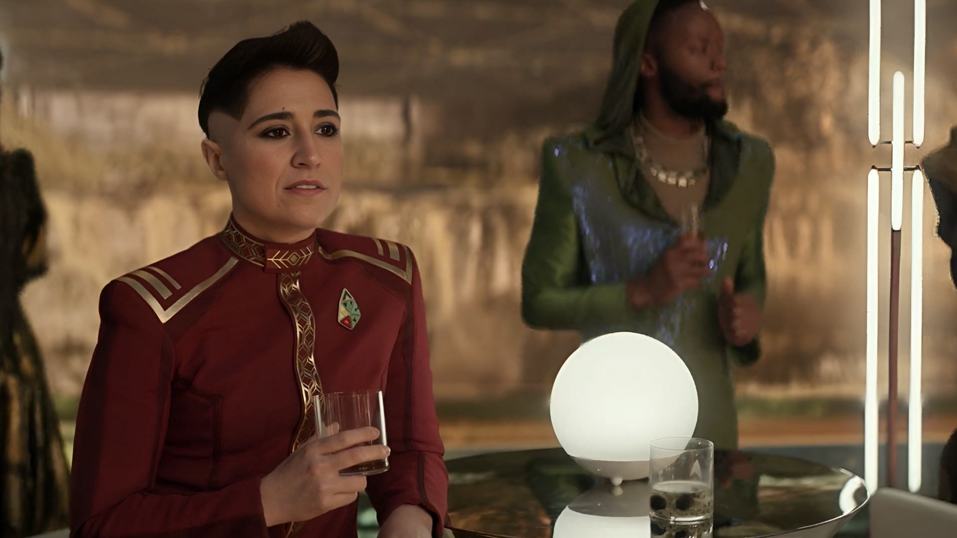 Erica Ortegas quietly struggles with past trauma at the Federation celebration in Star Trek: Strange New Worlds season 3 episode 2. (Image via Paramount+)