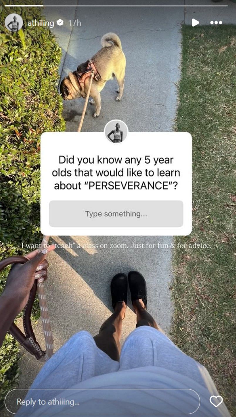 Screenshot of Athing Mu&#039;s Instagram story (@athiiing/ig)