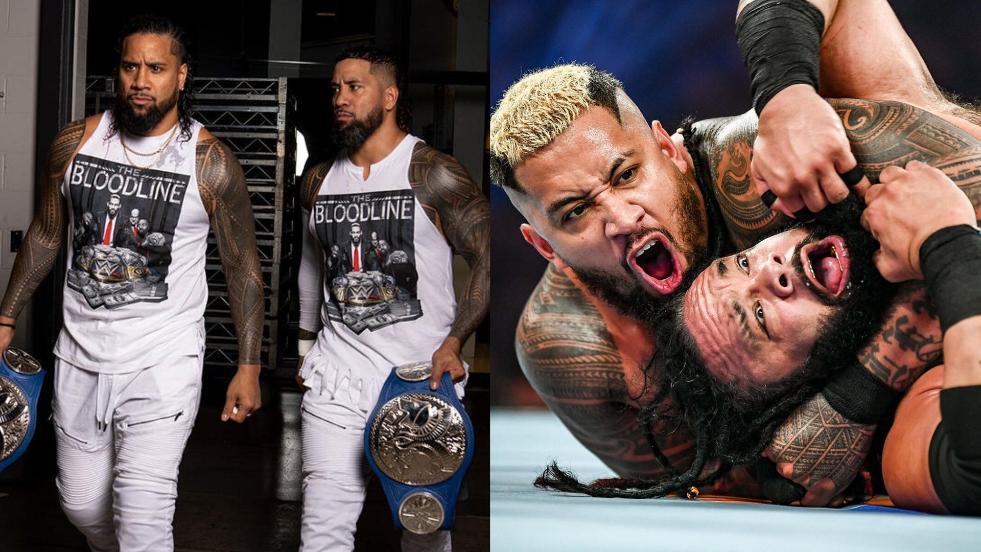 The Usos (left), Solo Sikoa vs Jacob Fatu (right) [Image Credit: wwe.com]