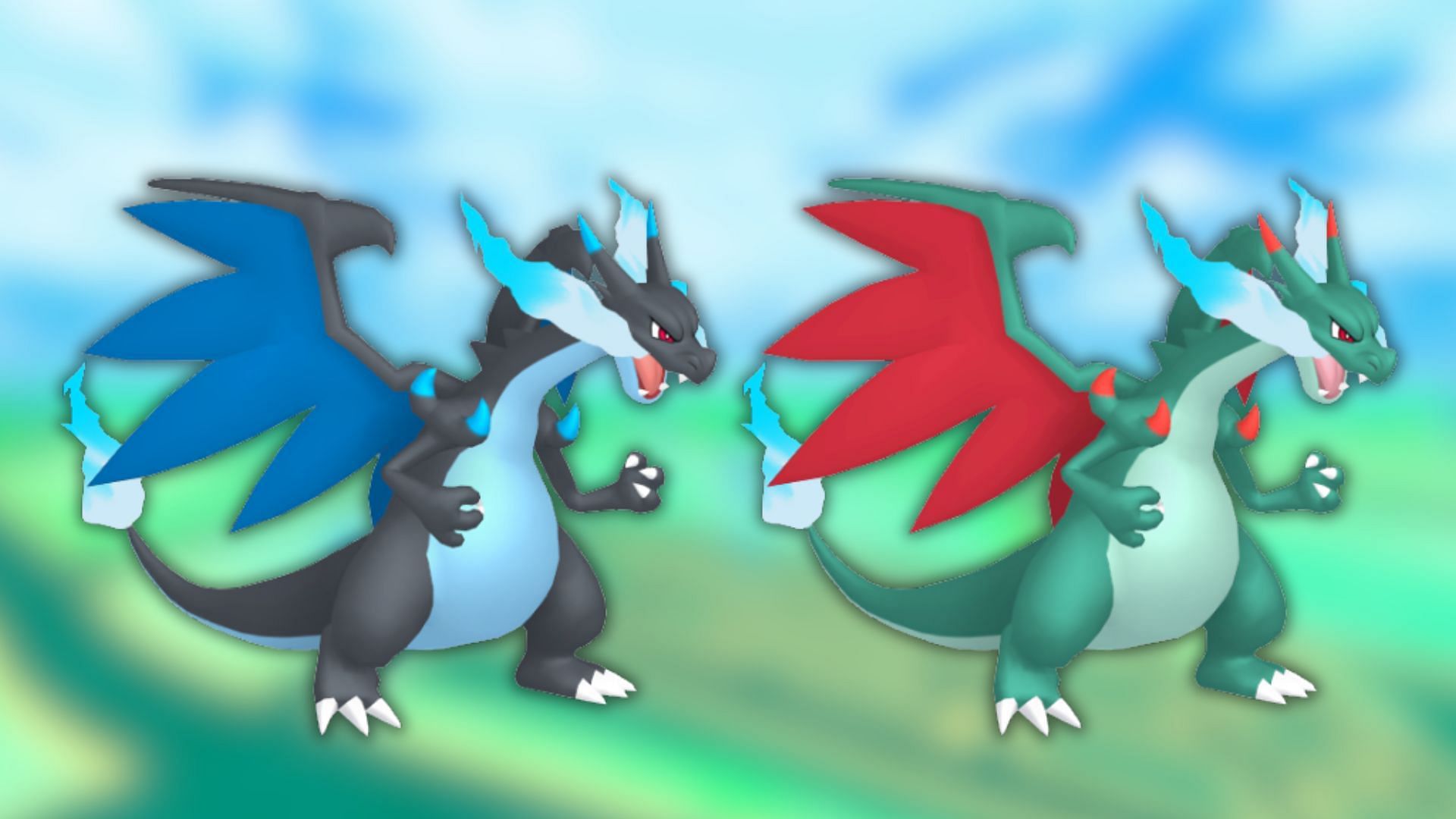 Mega Charizard X and its shiny variant (Image via The Pokemon Company)