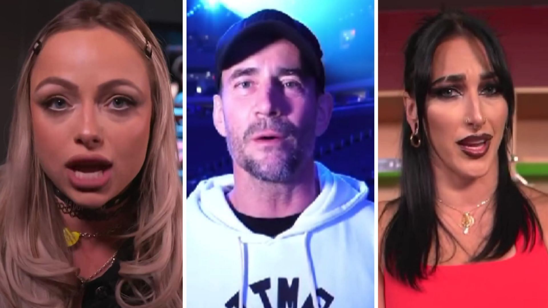 Liv Morgan (left), CM Punk (middle), Rhea Ripley (right) [Image credits: WWE