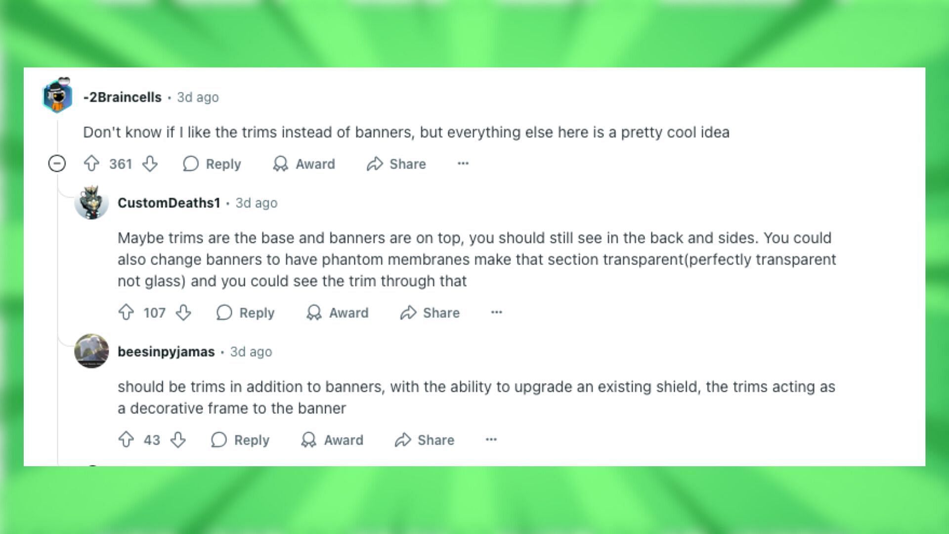 Redditors react to the Minecraft shield variants idea (Image via Reddit)