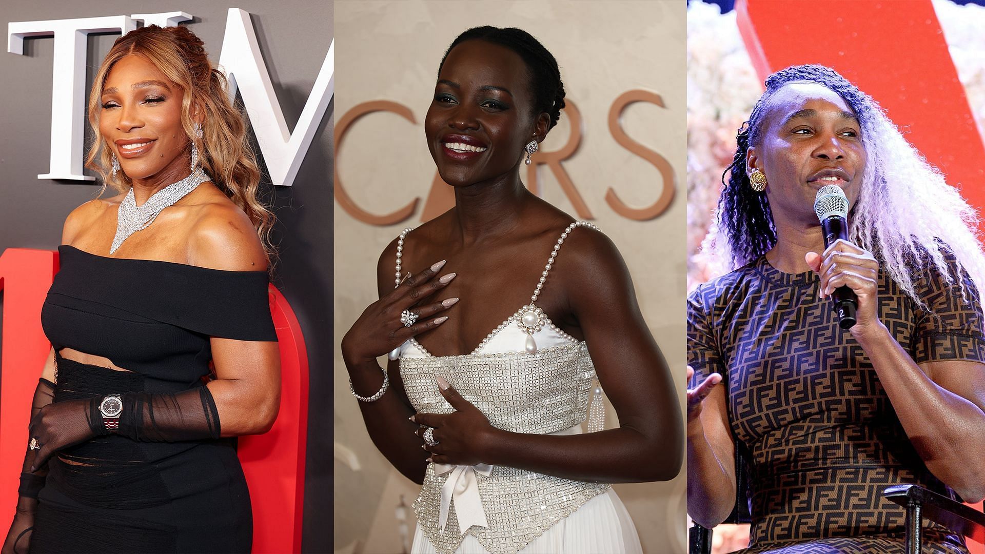 Serena Williams(left) Venus Williams(right) and Lupita Nyong