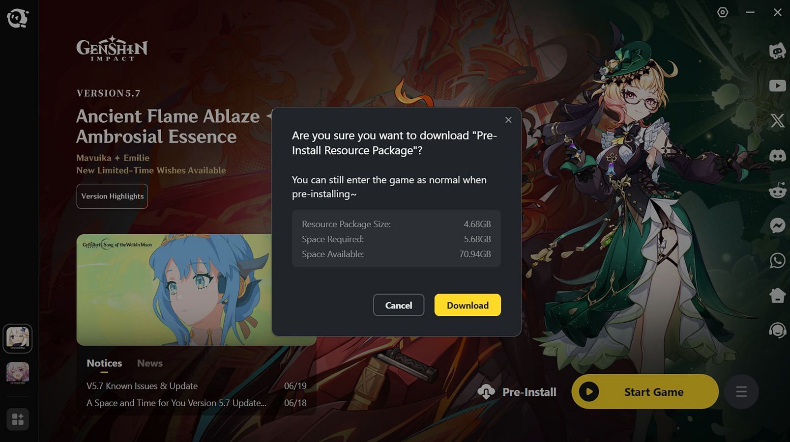 Preloading on PC HoYoPlay (Image via HoYoverse)