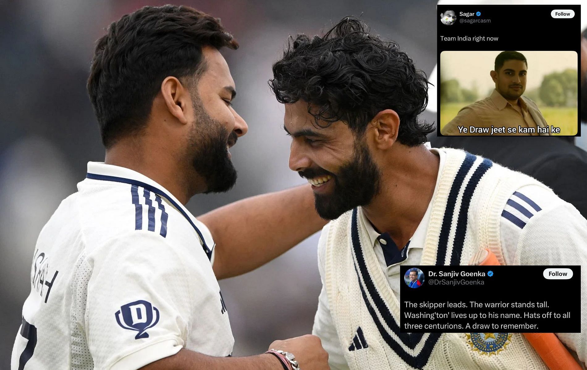 Indian batters performed admirably in their second innings to salvage a draw. (Pics: Getty Images/X/@DrSanjivGoenka/@sagarcasm).