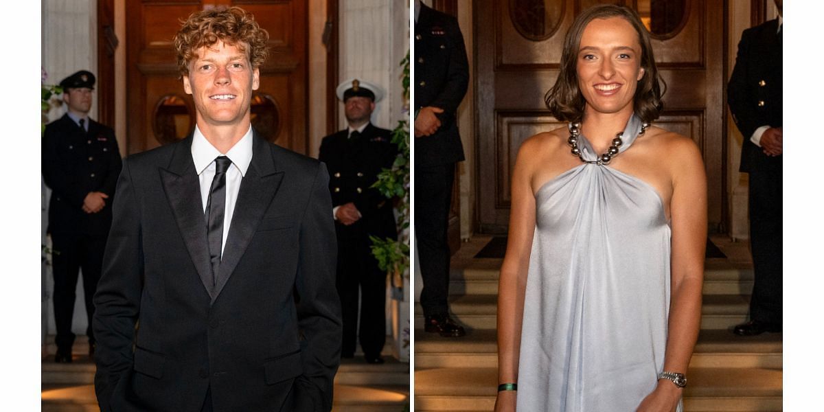Jannik Sinner (L) and Iga Swiatek (R) at the Wimbledon Champions