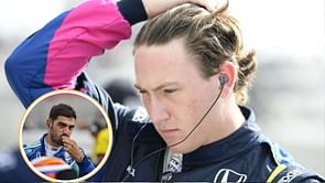 Rinus Veekay reacts to Kyffin Simpson grazing his Dale Coyne crew member's foot during IndyCar Mid-Ohio race