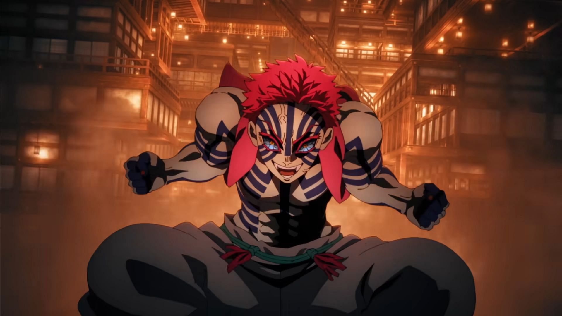 Akaza as seen in anime (Image via Ufotable)