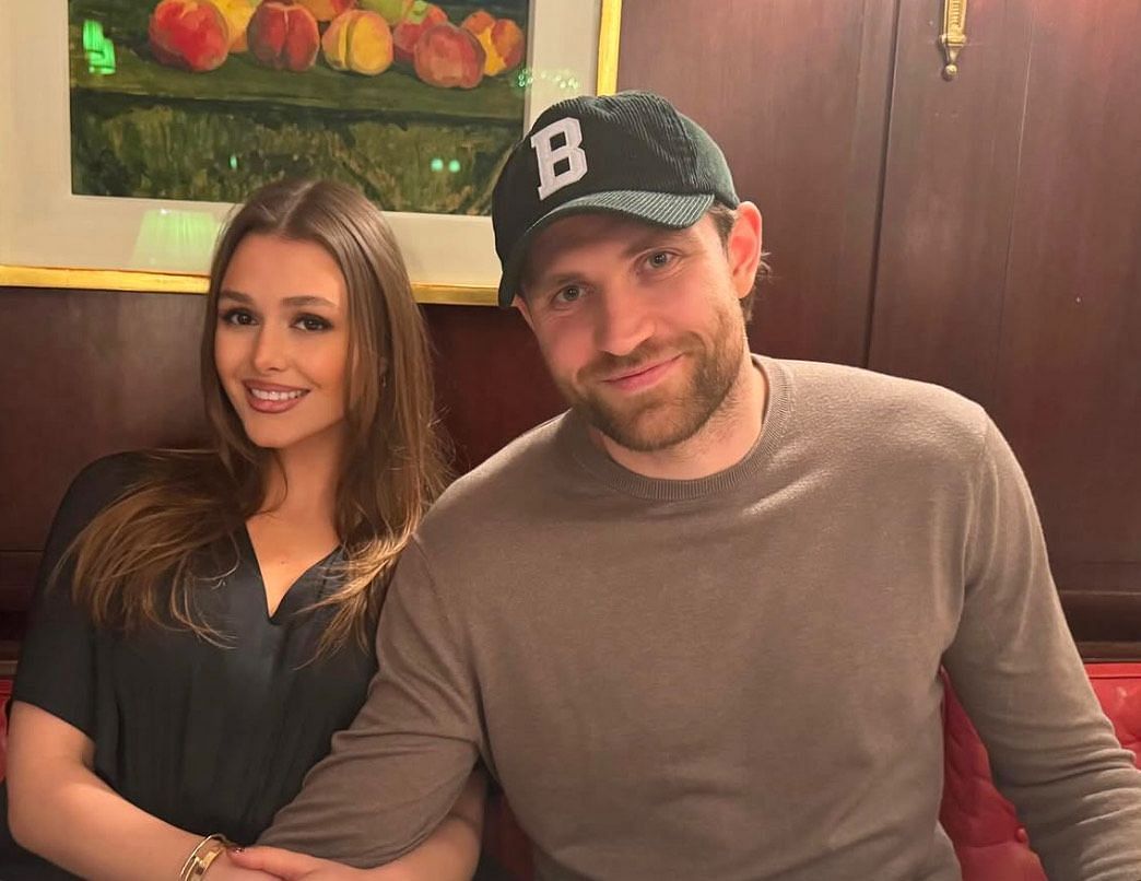 Leon Draisaitl cracks a joke as fiancee Celeste gushes over their &quot;night before wedding festivities&quot; in France. (Image Source: Celeste Desjardins/IG)