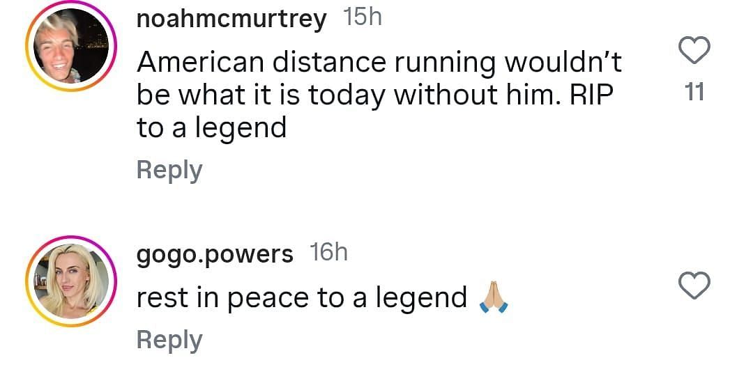 Screengrabs of comments posted in honor of Joe Vigil [Image Source: Citius Mag Instagram]