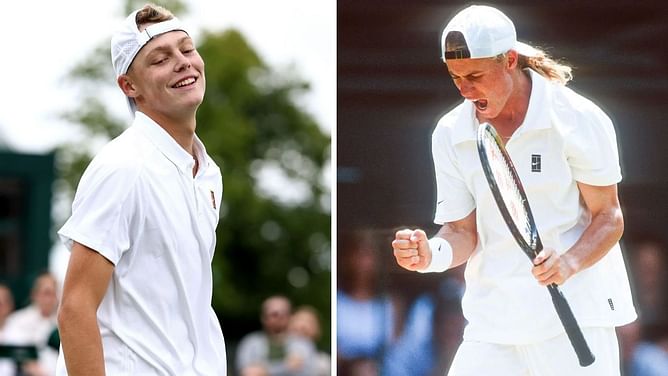 Looking like a carbon copy of his dad, Lleyton Hewitt's son Cruz makes a splash at Wimbledon with first juniors draw win