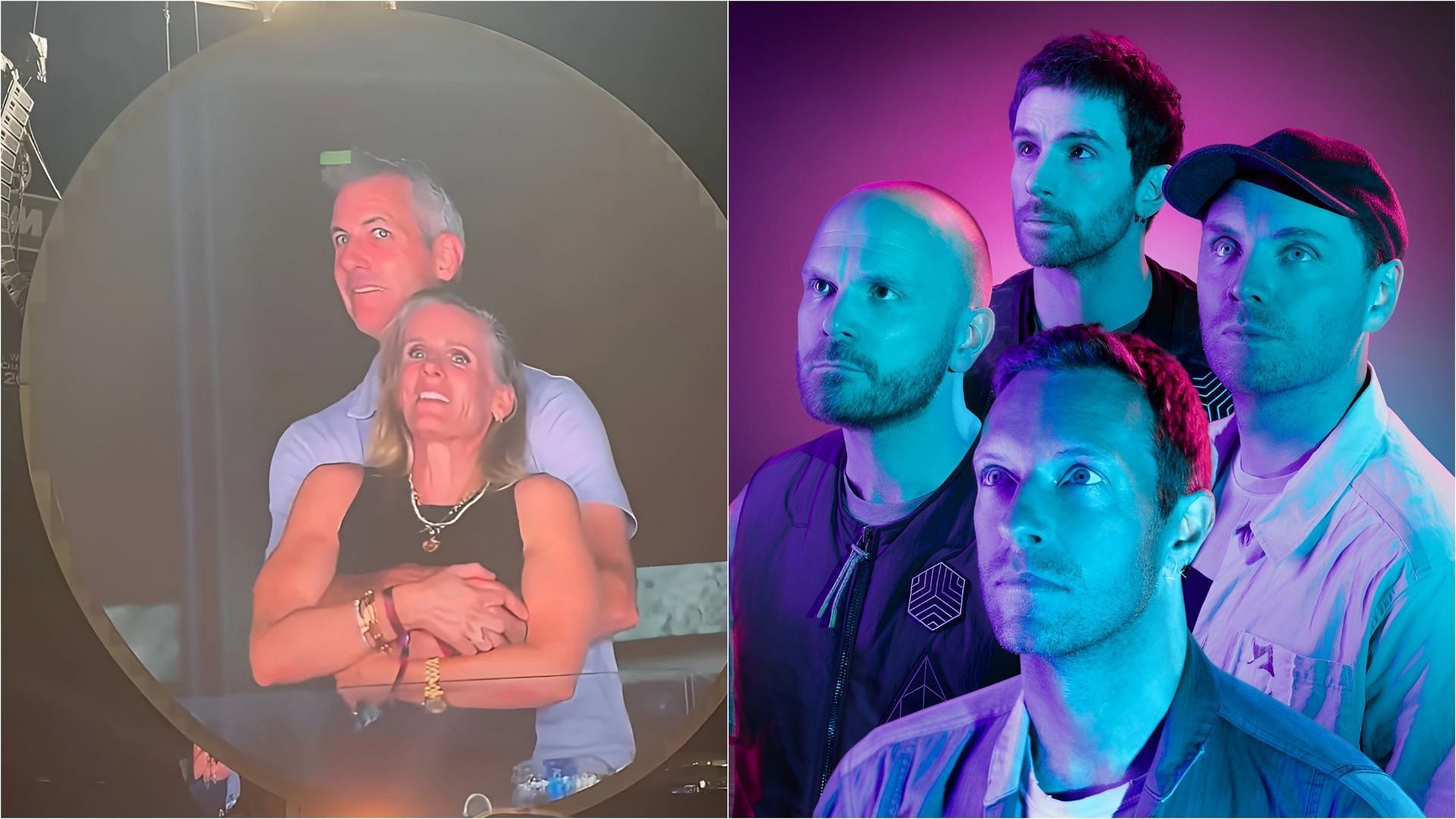 Andy Byron was captured on the kiss cam during a performance of Coldplay in Massachusetts (Images via X/PopBase and Coldplay/Facebook)