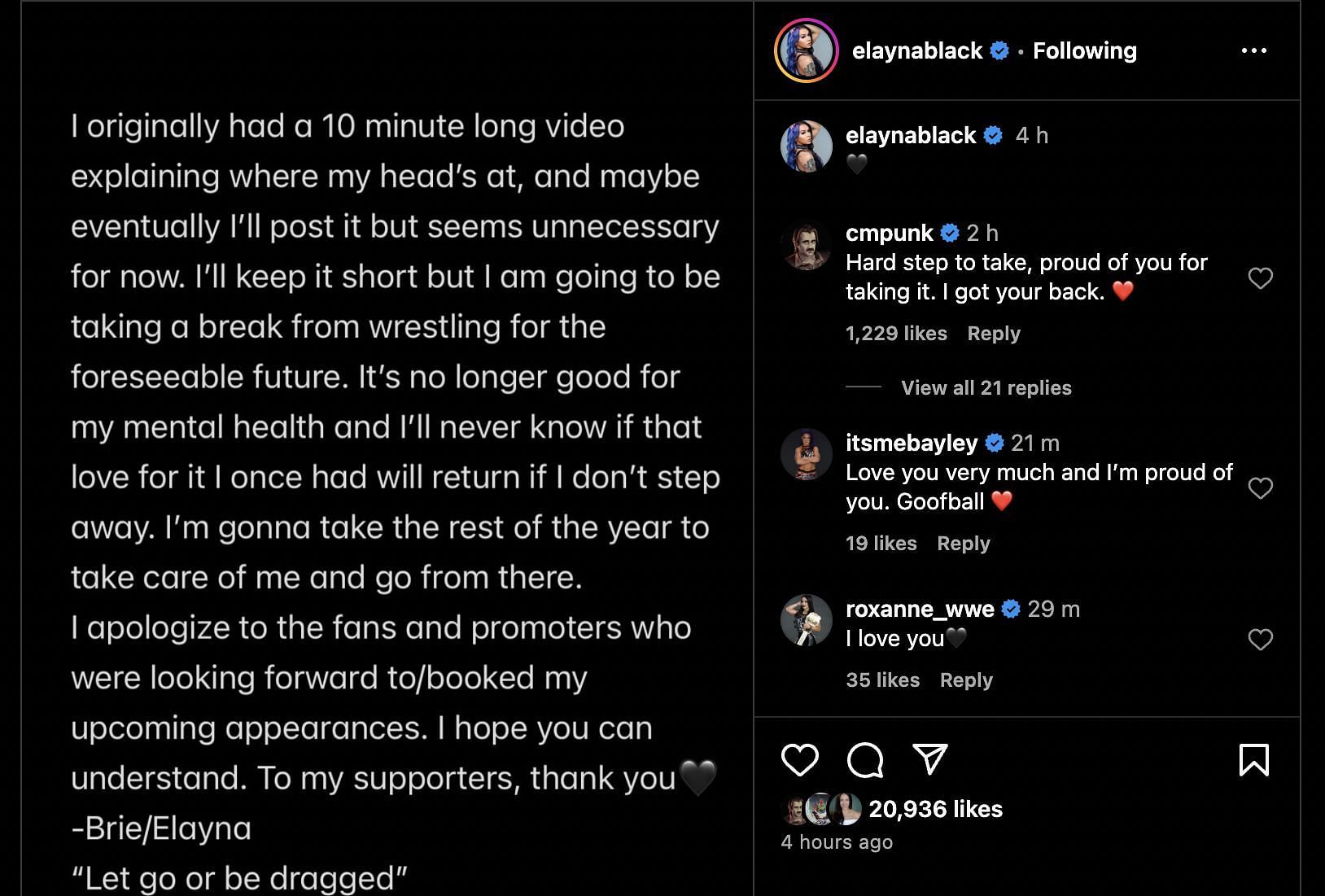 Punk&#039;s message to Cora Jade! [Image credit: Jade&#039;s Instagram]