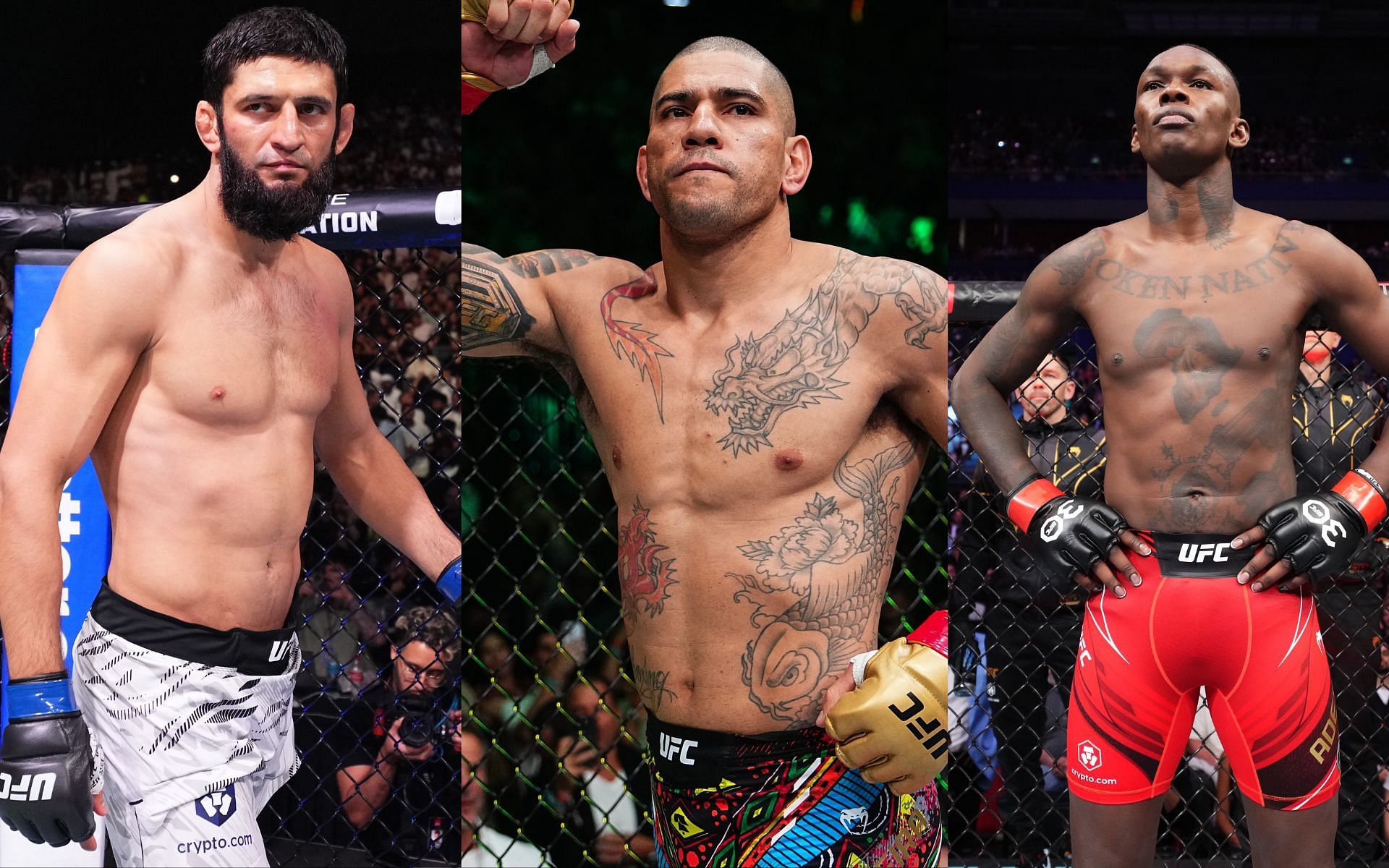 Khamzat Chimaev (left), Alex Pereira (center, and Israel Adesanya (right). [Images courtesy: Getty]