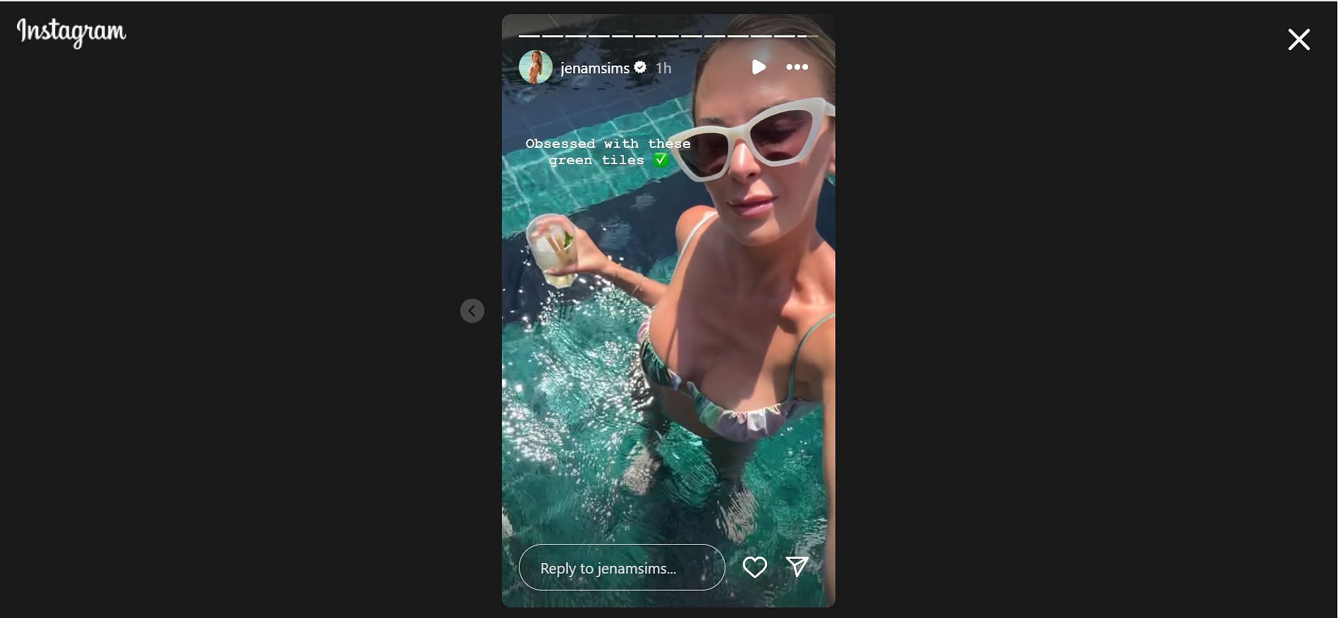 Still taken from Sims' Instagram story (Image Credit: @jenamsims)