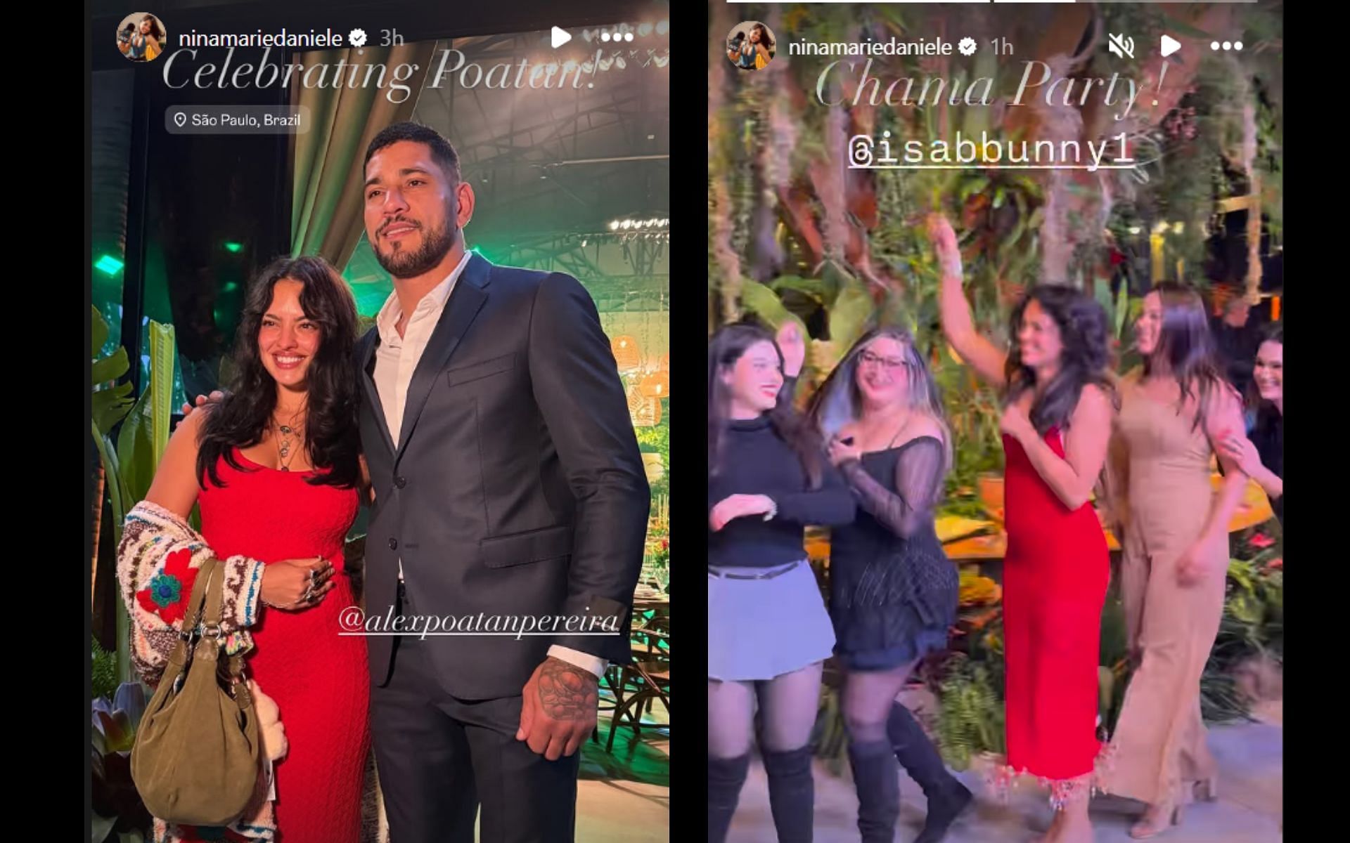 Nina-Marie Daniele parties with Alex Pereira. [Screenshots courtesy: @ninamariedaniele on Instagram]