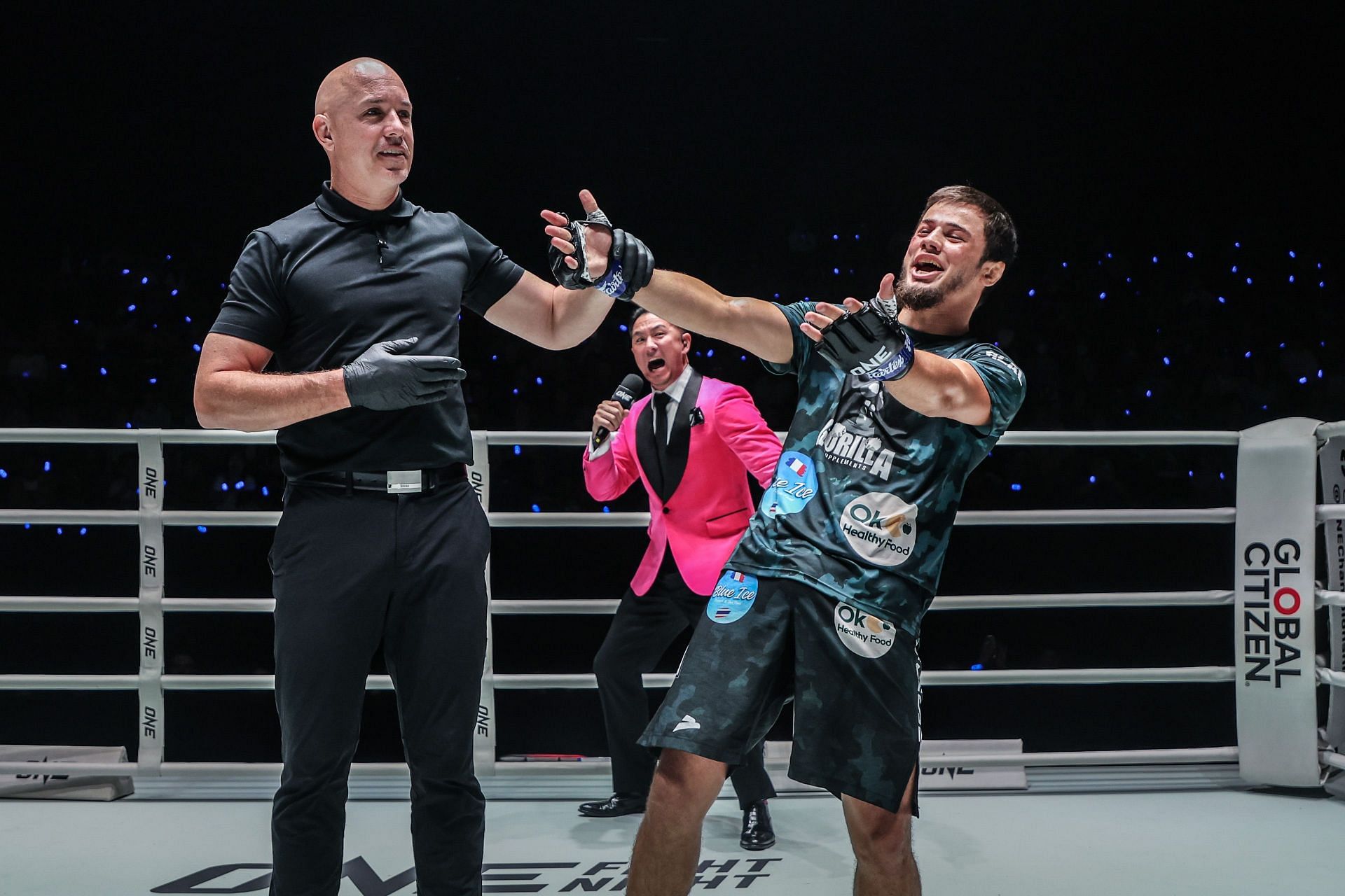 Abdulla Dayakaev (pictured) celebrates his win last Friday. [Image courtesy from ONE Championship]