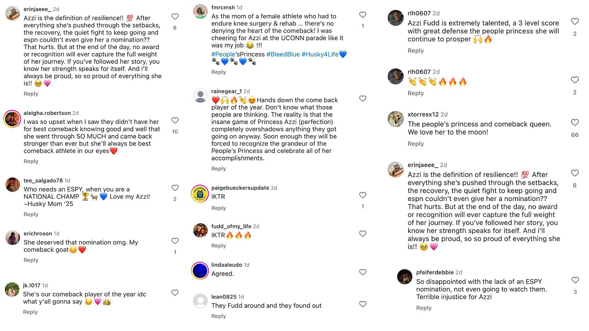 College hoops fans react as UConn&rsquo;s Azzi Fudd wins People&rsquo;s comeback player of the year - Image source: Instagram/behindthewomensarc