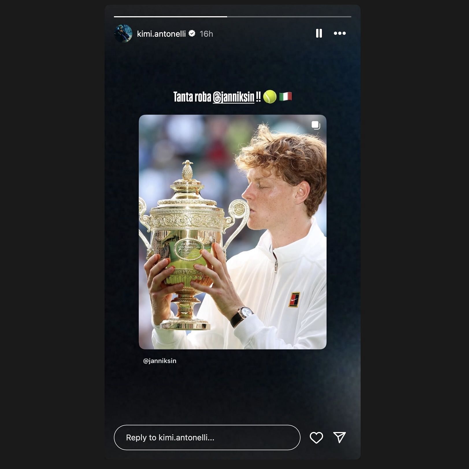 Screen grab from Kimi Antonelli&#039;s Instagram story. [via Instagram/@kimi.antonelli]