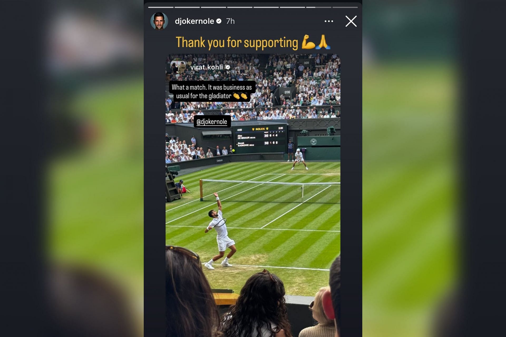 Novak Djokovic responds to Virat Kohli&#039;s Instagram story (Image via Instagram-@djokernole)