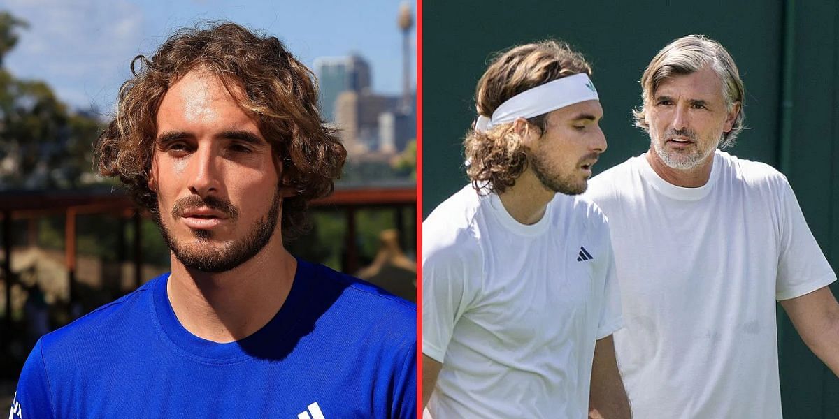 Stefanos Tsitsipas (left), Stefanos Tsitsipas and Goran Ivanisevic (right), Sources: Getty