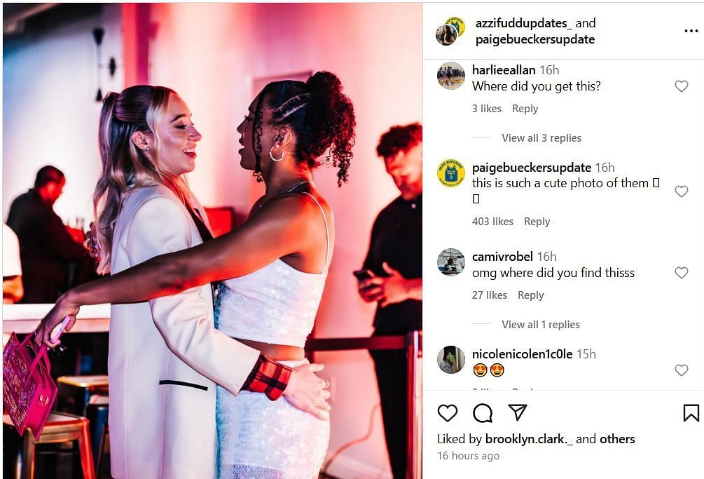 College hoop fans react to Paige Bueckers&#039; and Azzi Fudd&#039;s WNBA All-Star Weekend photo on IG. Image via @azzifuddupdates_