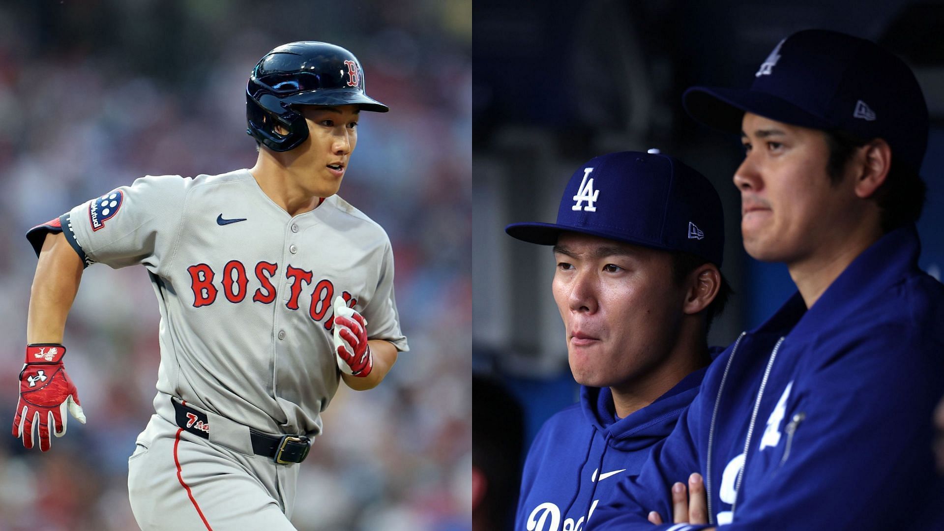 Shohei Ohtani and Yoshinobu Yamamoto paired up with Mastaka Yoshida in practice (Source: Getty Images)
