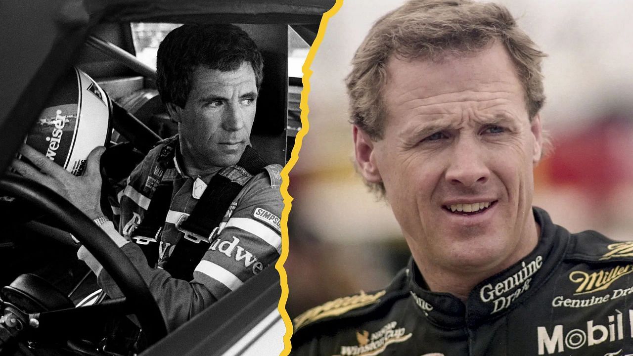 A side-by-side image of (L) Rusty Wallace in the pits before the Pepsi 400 NASCAR Winston Cup race at Daytona International Speedway on July 2, 1994 in Daytona Beach, Florida. Source: Getty; (R) Darrell Waltrip gets ready during qualifying trials for the Nashville Pepsi 420 NASCAR Grand National race at Nashvile, 1984. Syndication: The Tennessean - Source: Imagn