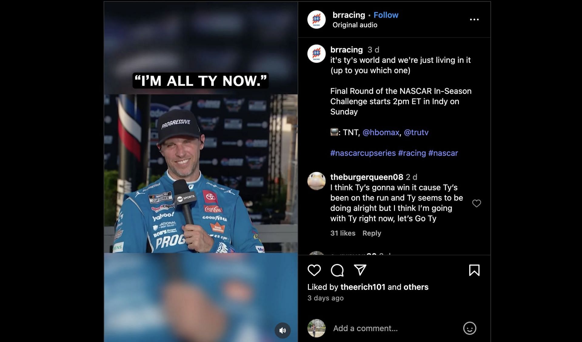 Denny Hamlin shares his take on the final In-Season Challenge matchup. Source: @Instagram/brracing
