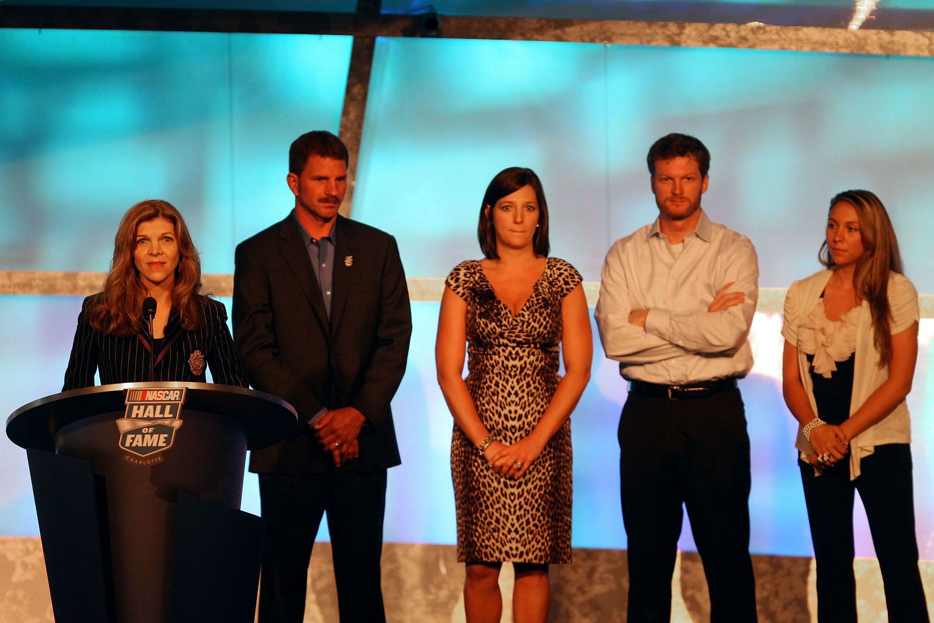 (L-R) Teresa Earnhardt, Kerry Earnhardt, Kelley Earnhardt Miller, Dale Earnhardt Jr., and Taylor Earnhardt during the 2010 NASCAR Hall of Fame. Source: Getty