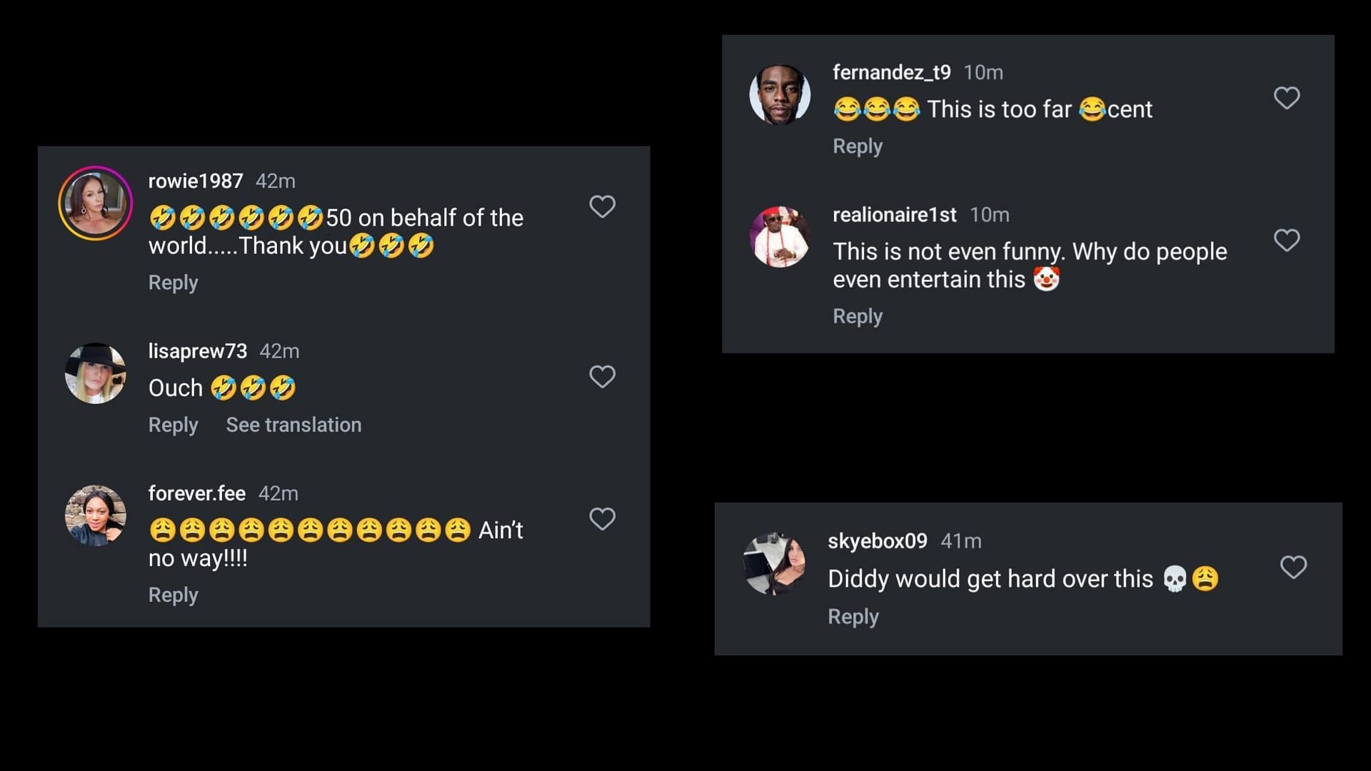 Online responses (Image via Instagram/50cent)