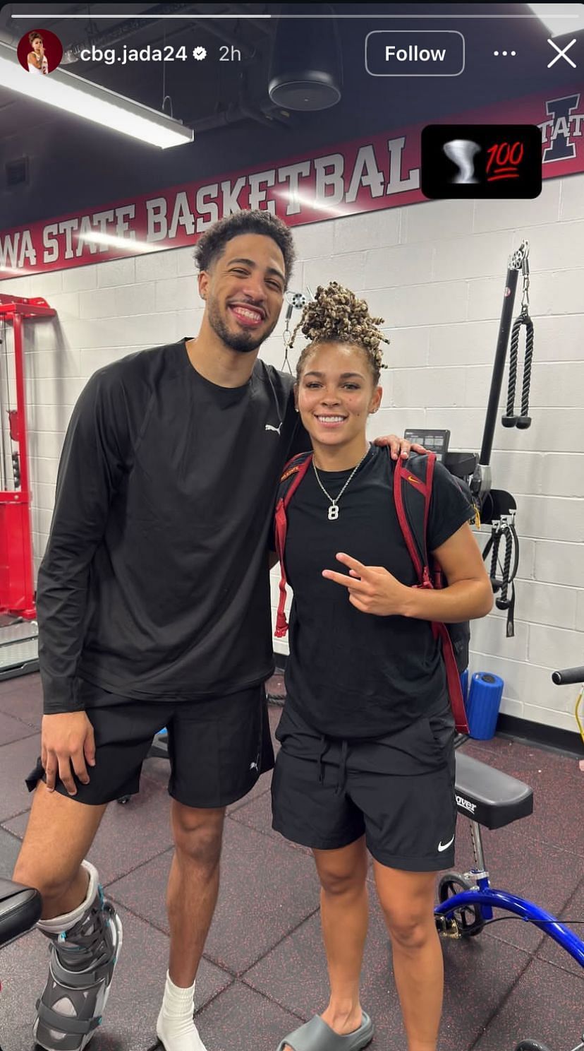 Jada Williams shares a snap with Tyrese Haliburton as Pacers All-Star works towards recovery from Achilles tear - Image source: Instagram/cbg.jada24