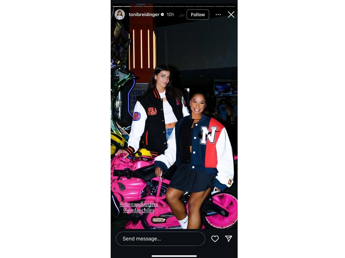 &#039;Toni with Jordan Chiles at Dave &amp; Buster&#039;s (Image via Instagram/ @tonibreidinger)