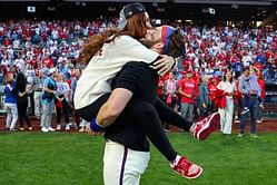 Bryce Harper’s wife applauds Phillies slugger as he becomes youngest in iconic 350 HR club