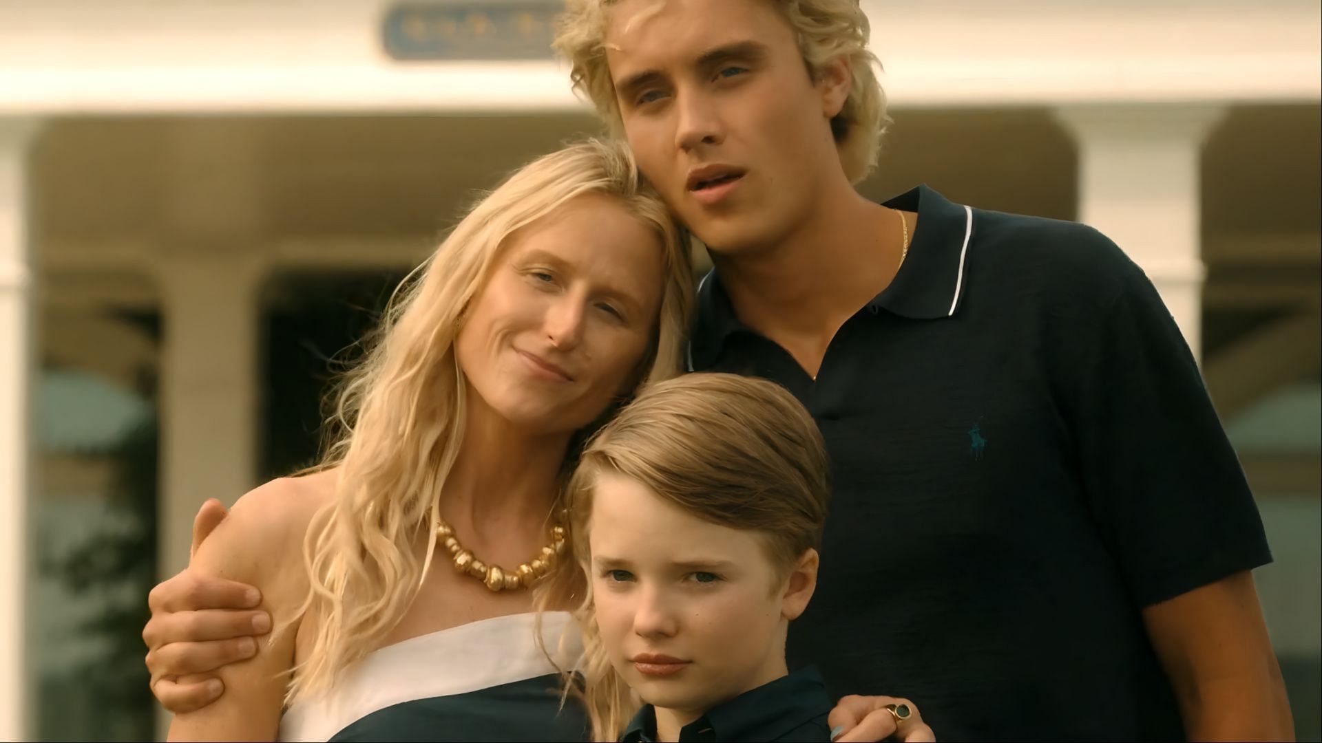 Carrie Sinclair with her sons Johnny and Will. (Image via Prime Video)