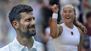 Novak Djokovic reacts to Mirra Andreeva switching roles with coach Conchita Martinez at latter's Wimbledon Legend match