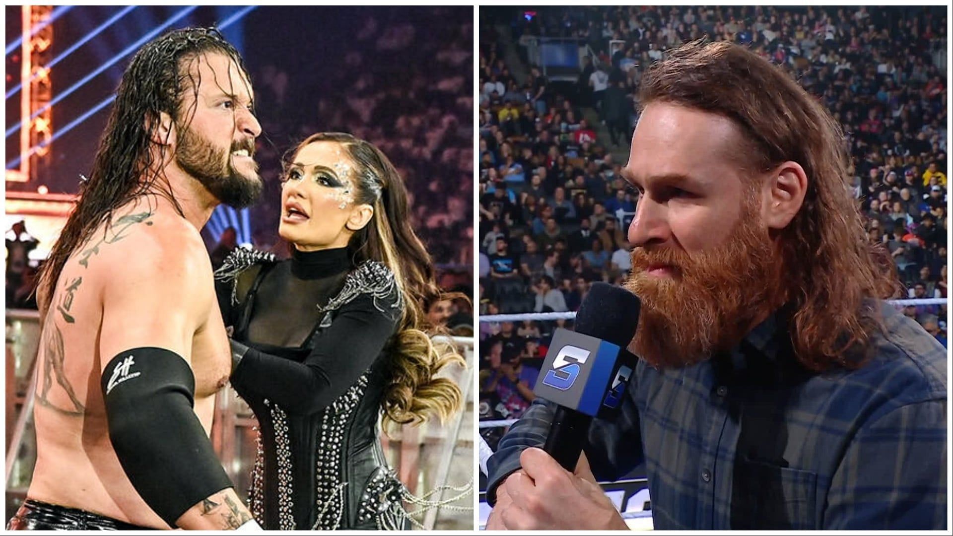 Karrion Kross, Scarlett Bordeaux and Sami Zayn. (Photos: WWE.com and WWE on X)