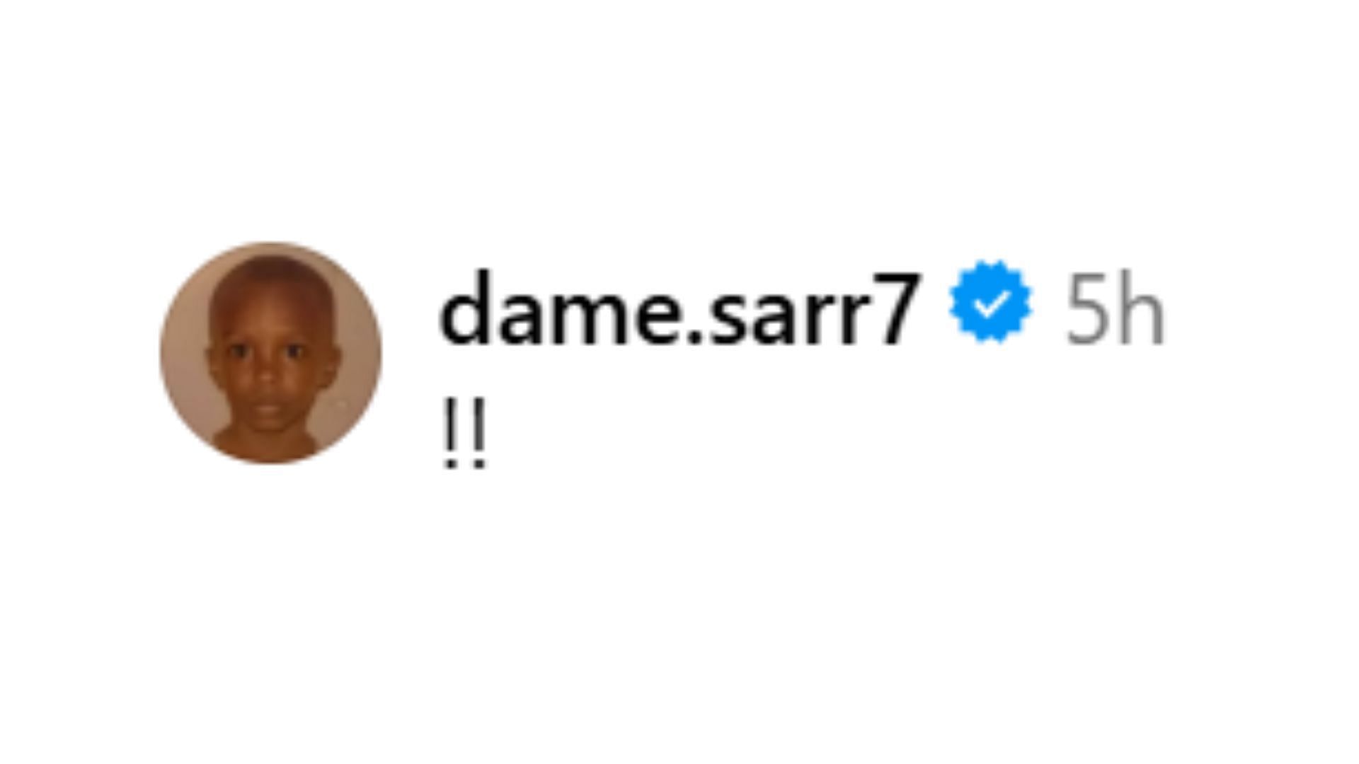 Dame Sarr&#039;s reaction to Nikolas Khamenia&#039;s Instagram post (Image Source: @nik.khamenia/Instagram)